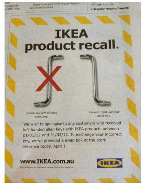Remembering that time IKEA published this product recall notice on 1st April.....