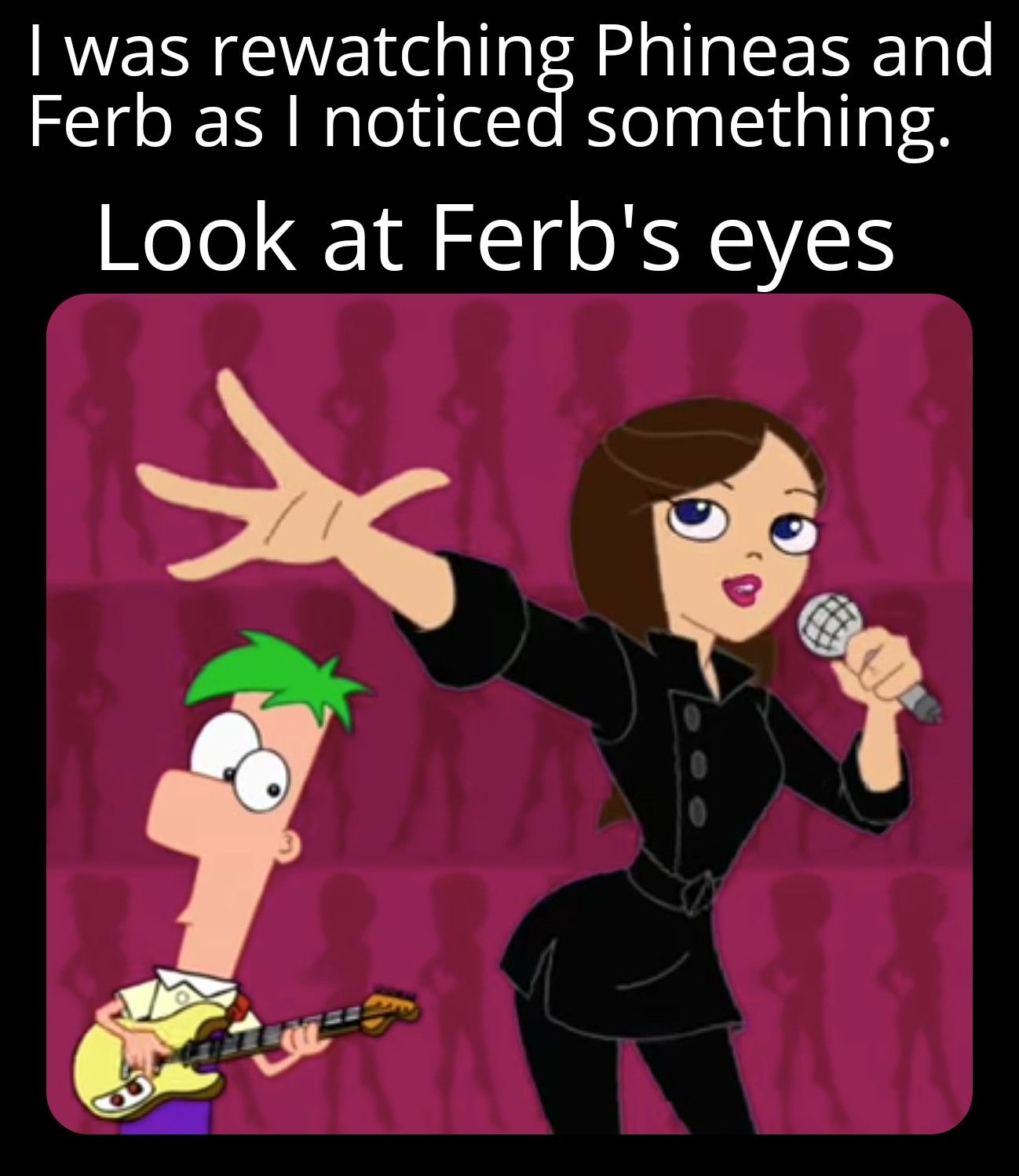 Ferb is definitely looking somewhere