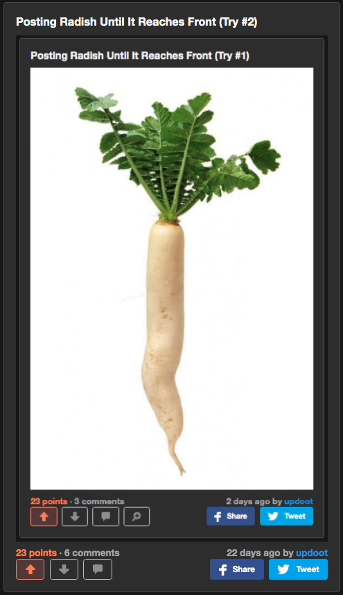Posting Radish Until It Reaches Front (Try #3)