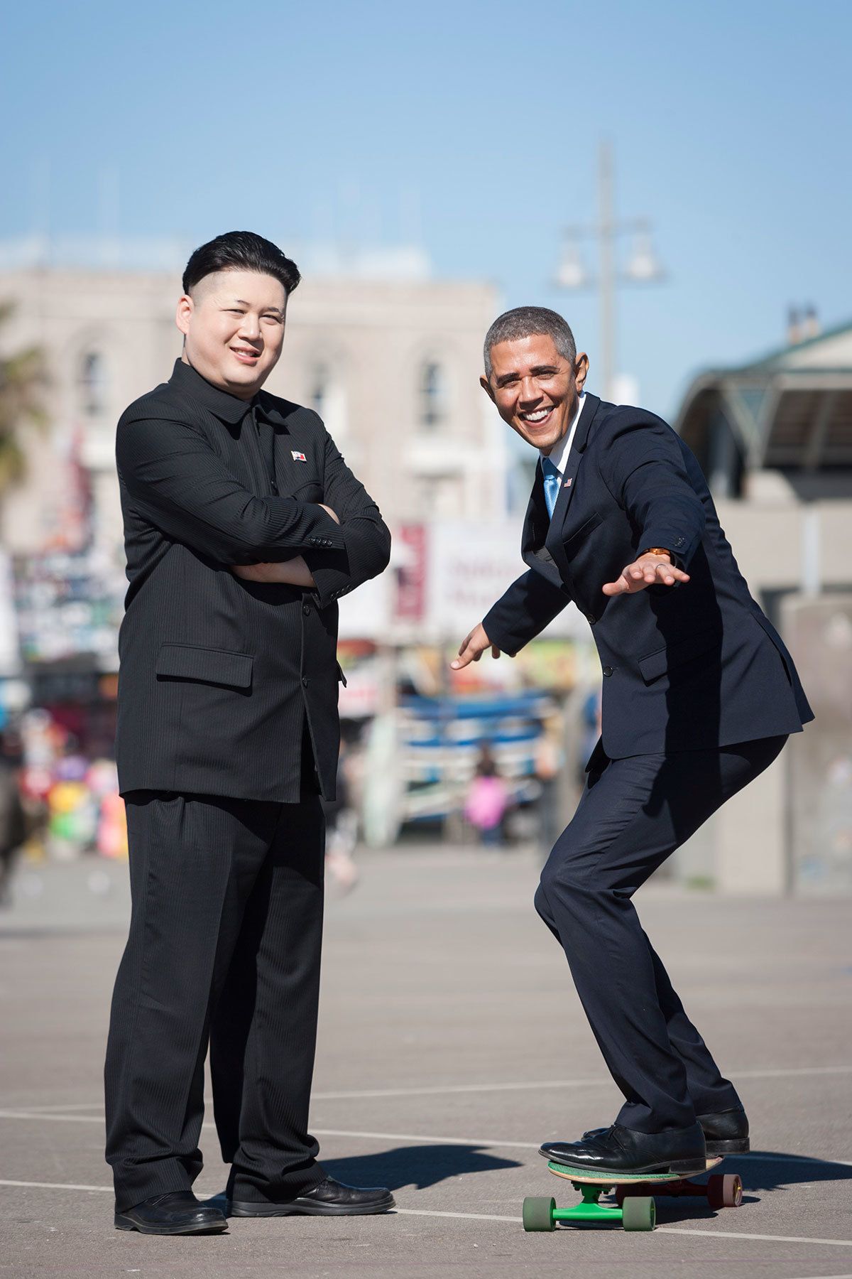 Kim Jong Un teaches Barack Obama the art skateboarding, 2014