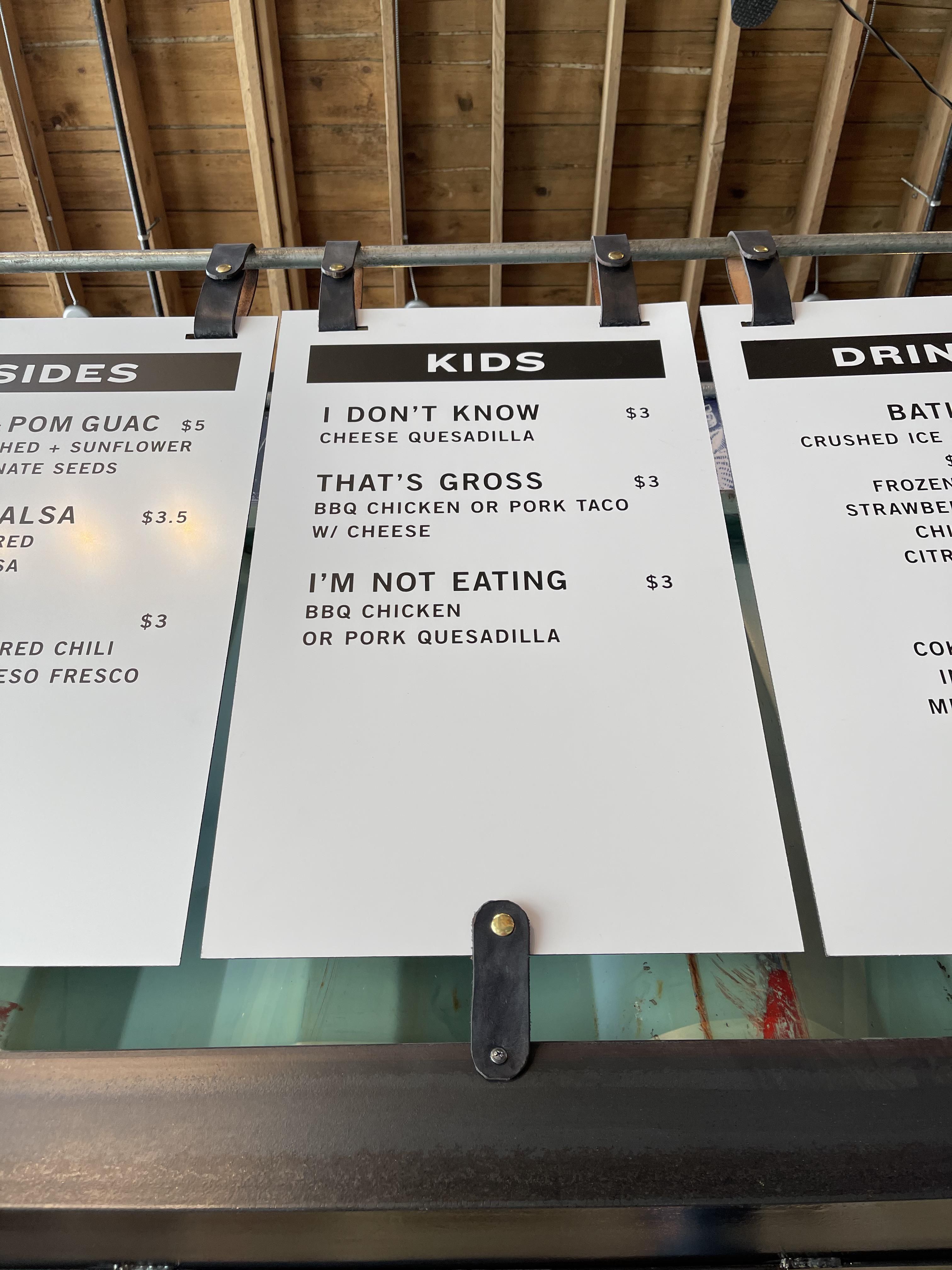 They really nailed the kids menu.