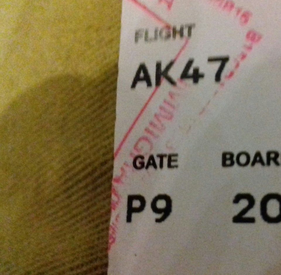 Today, my flight number is AK-47 which departs from gate P9