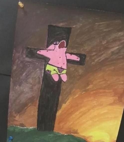 Can't stop thinking about this little kid that made this for art class..