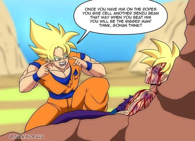 You think i care for you after letting myself die and make Picollo raise you? THINK GOHAN! THINK