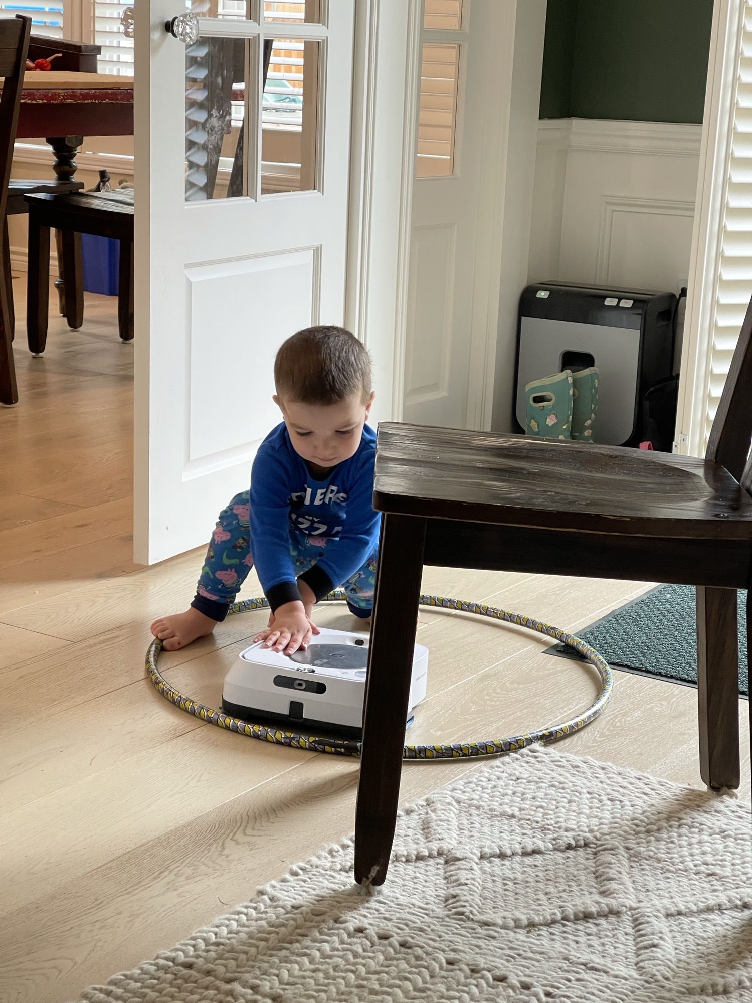 My kid torturing our robot mop is how the robot revolution starts.