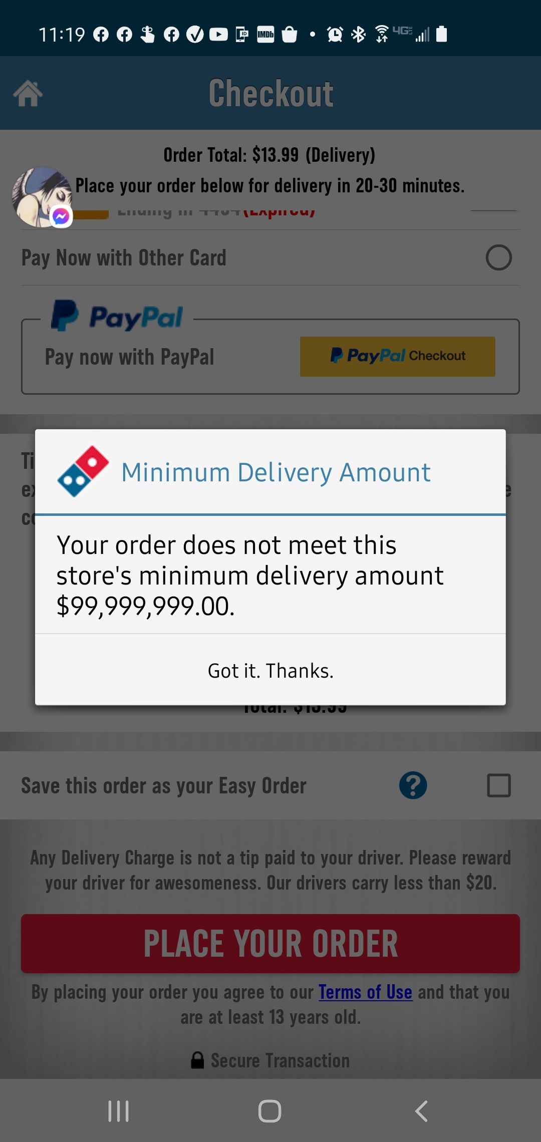 I guess ill never get delivery again