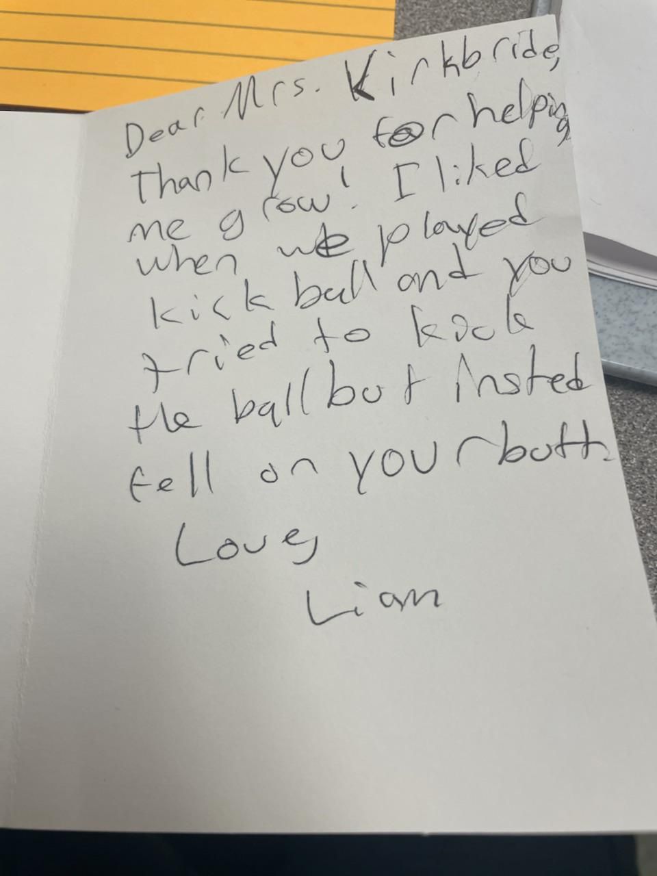 A letter from a student to my wife at the end of the year.