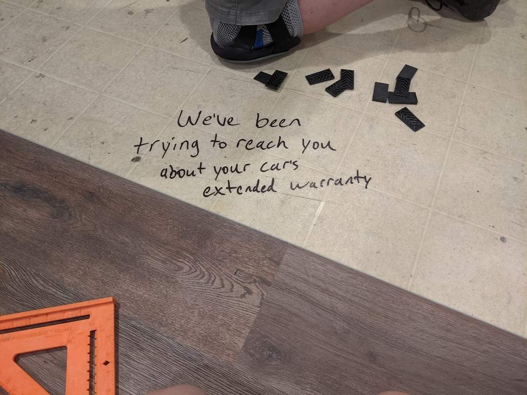 I put down new flooring in my kitchen and left a message for whoever pulls it up in the future.
