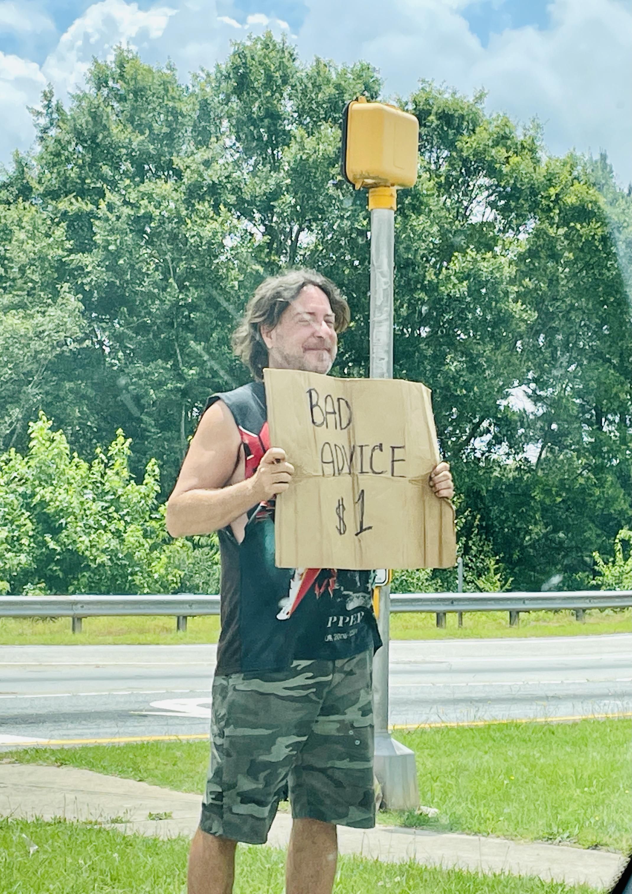 Homeless man with a sense of humor