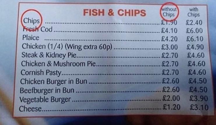 “I’ll have some chips without chips please. Thank you.”