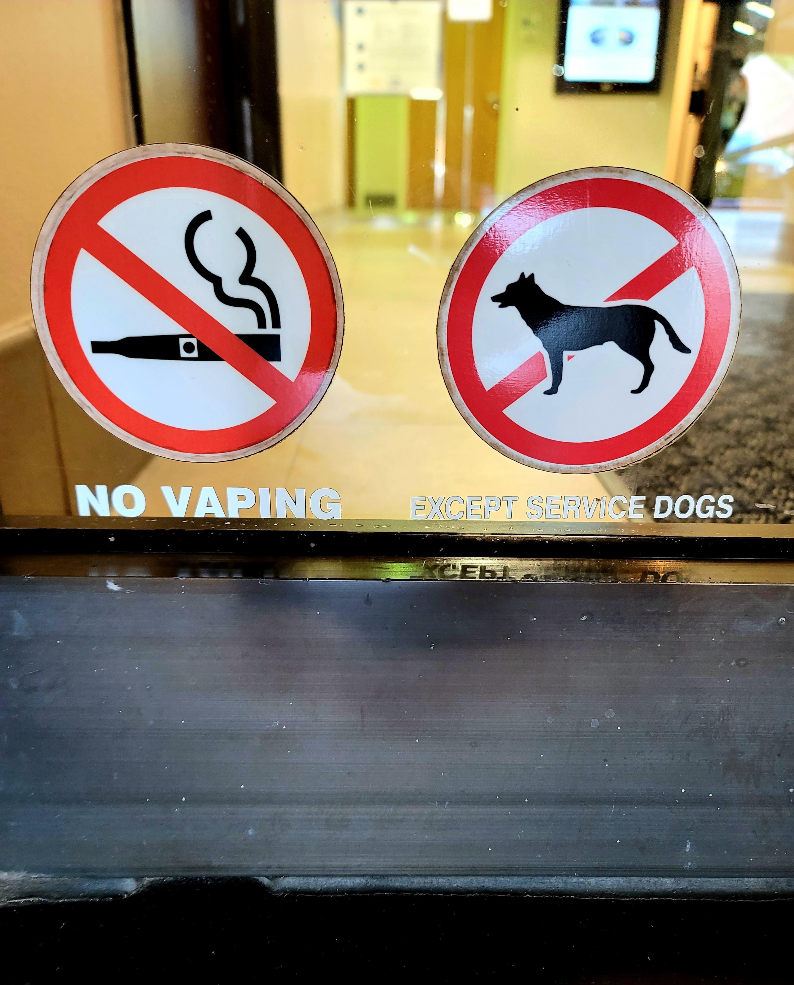 Apparently only Service Dogs are allowed to vape at my optometrists office