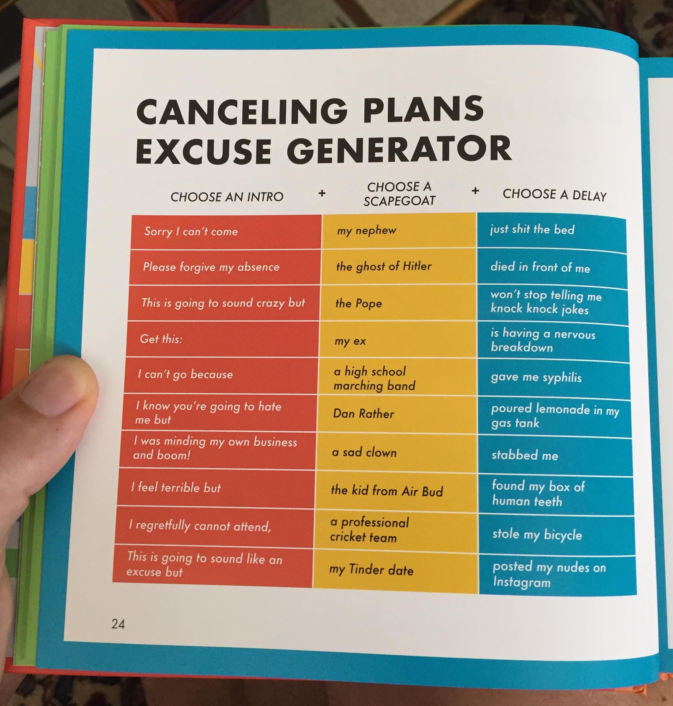 Canceling plans excuse generator