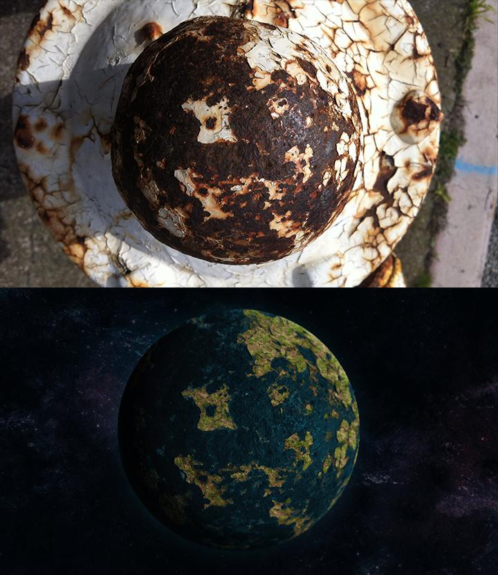 I like taking pictures of rusty fire hydrants and turning them into planets.