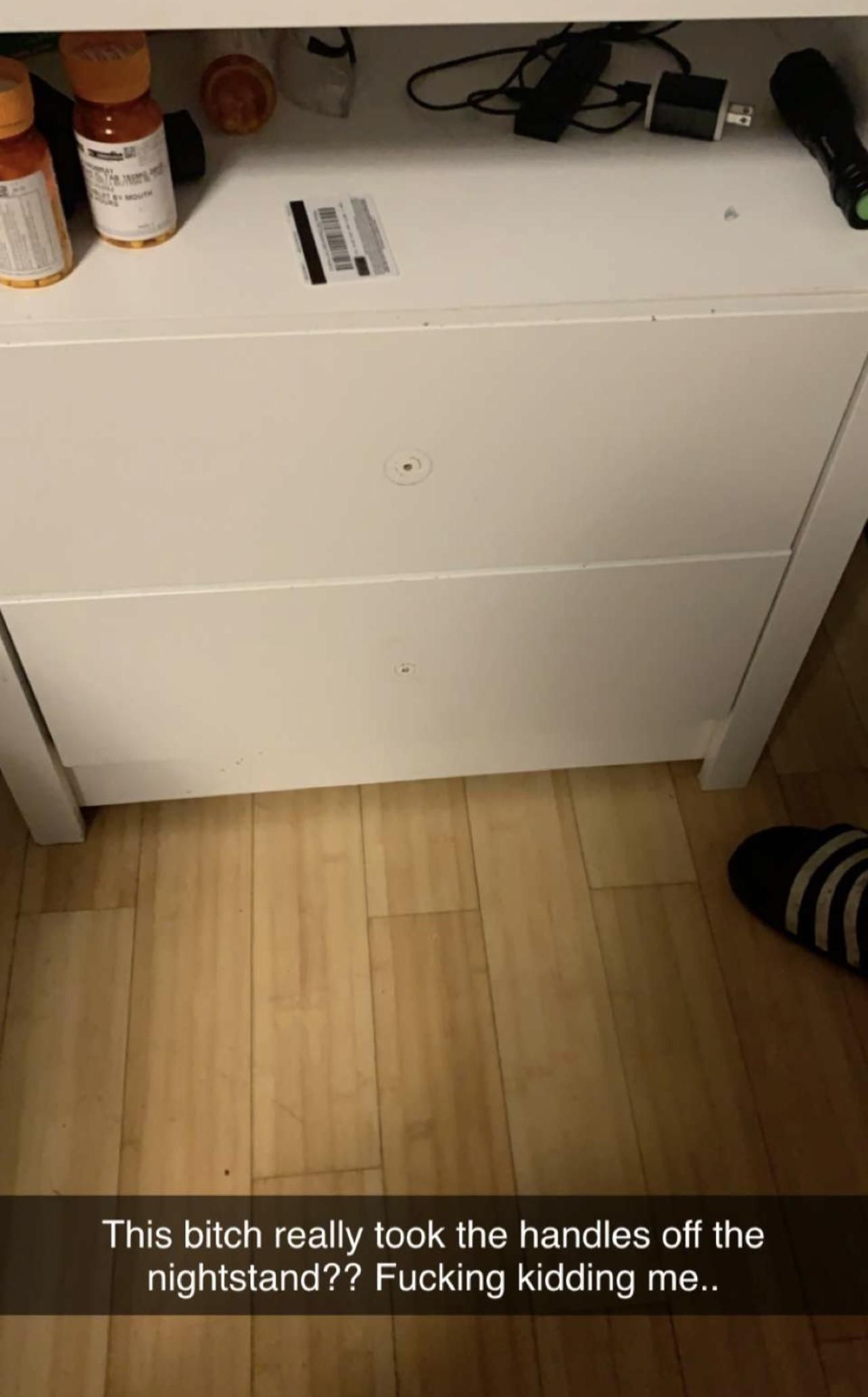 My friends girlfriend moved out and took everything, including the drawer handles
