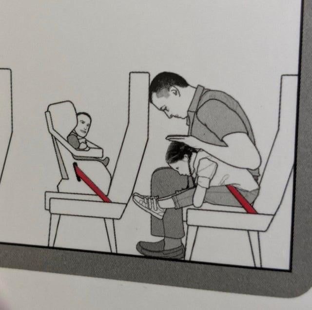 The baby in this flight safety manual is clearly an adult.