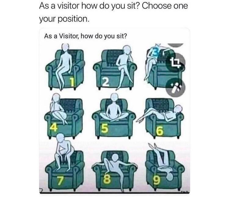How do you sit as a visitor? Perso: it depends at whose house I am