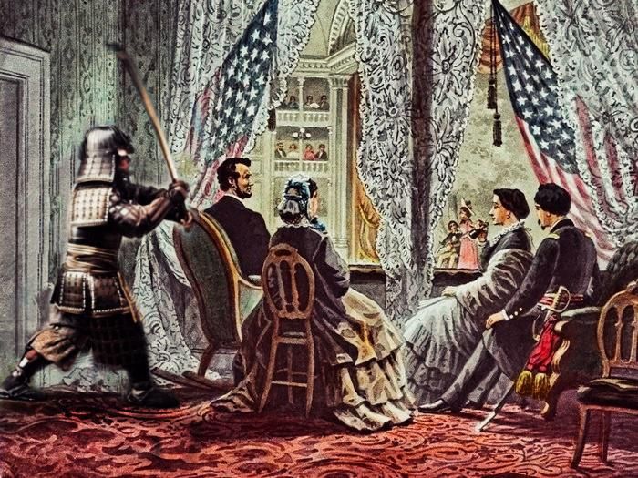 angry samurai, murders Abraham Lincoln for not responding to his fax
