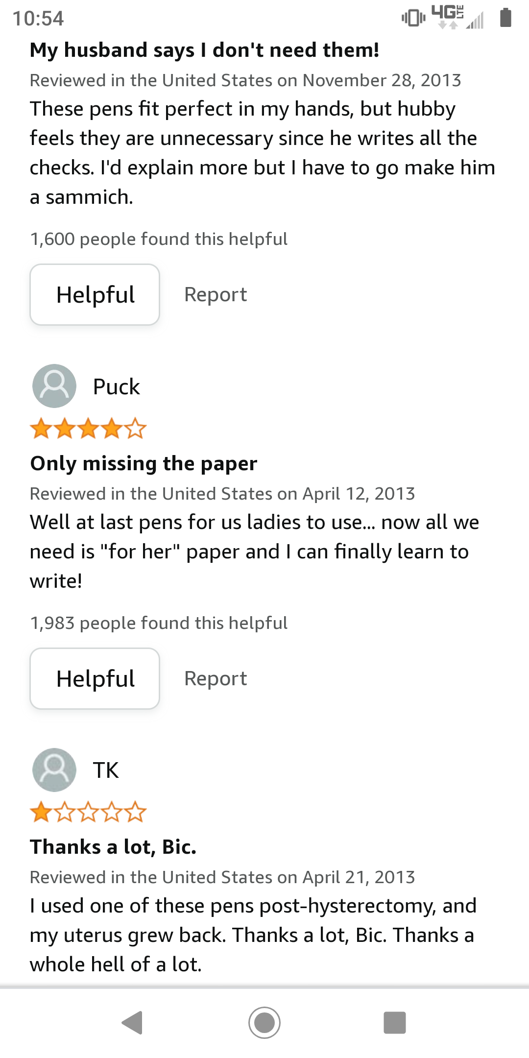 'Bic for Her' pens weren't bad, but the reviews are so much better.