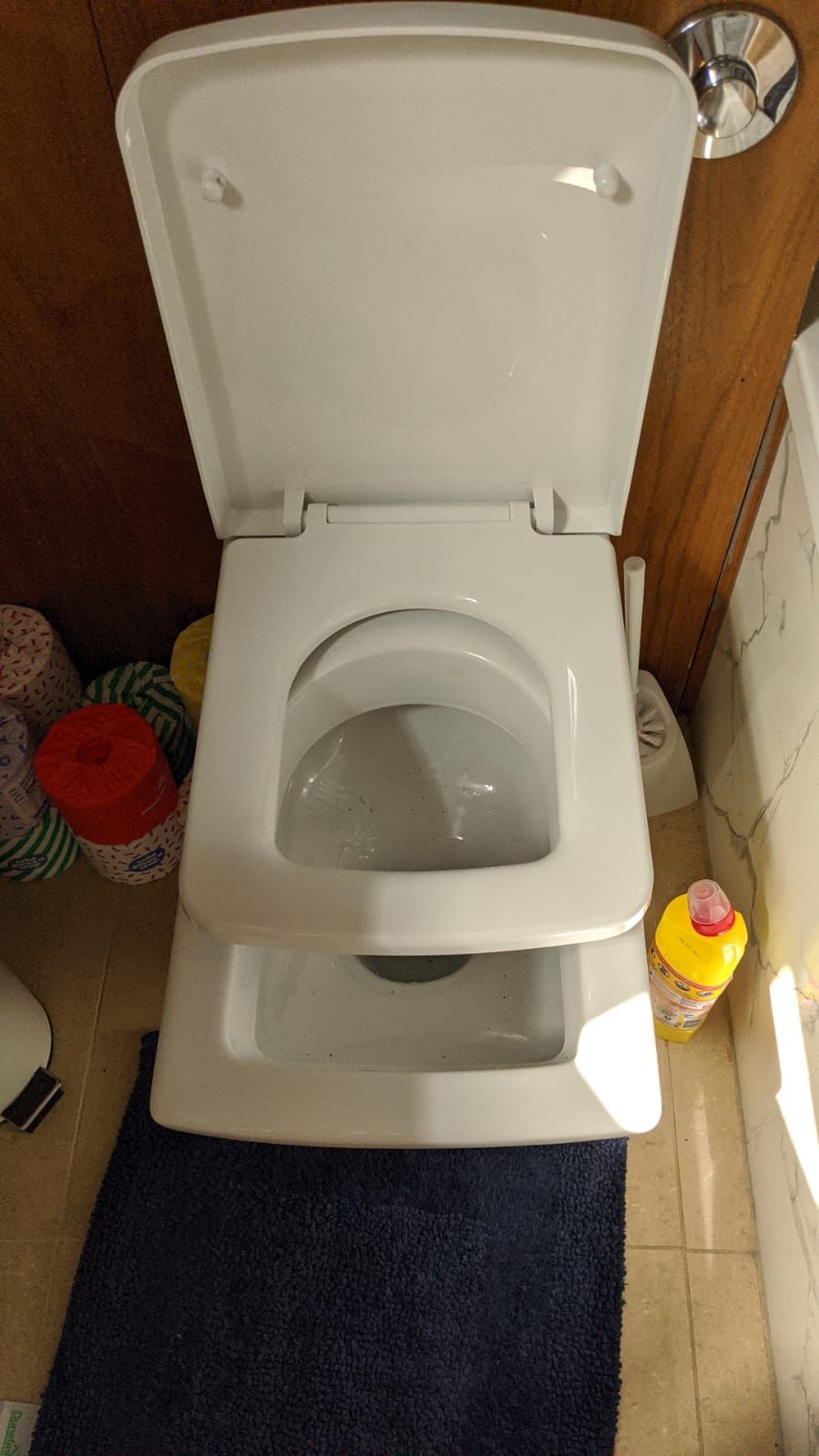 Plumber from water company came to fit toilet seat after they broke the last one... This was the result: