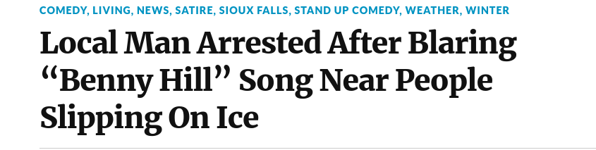 Man gets arrested for blasting benny hill song while people slip on ice at a wally world.