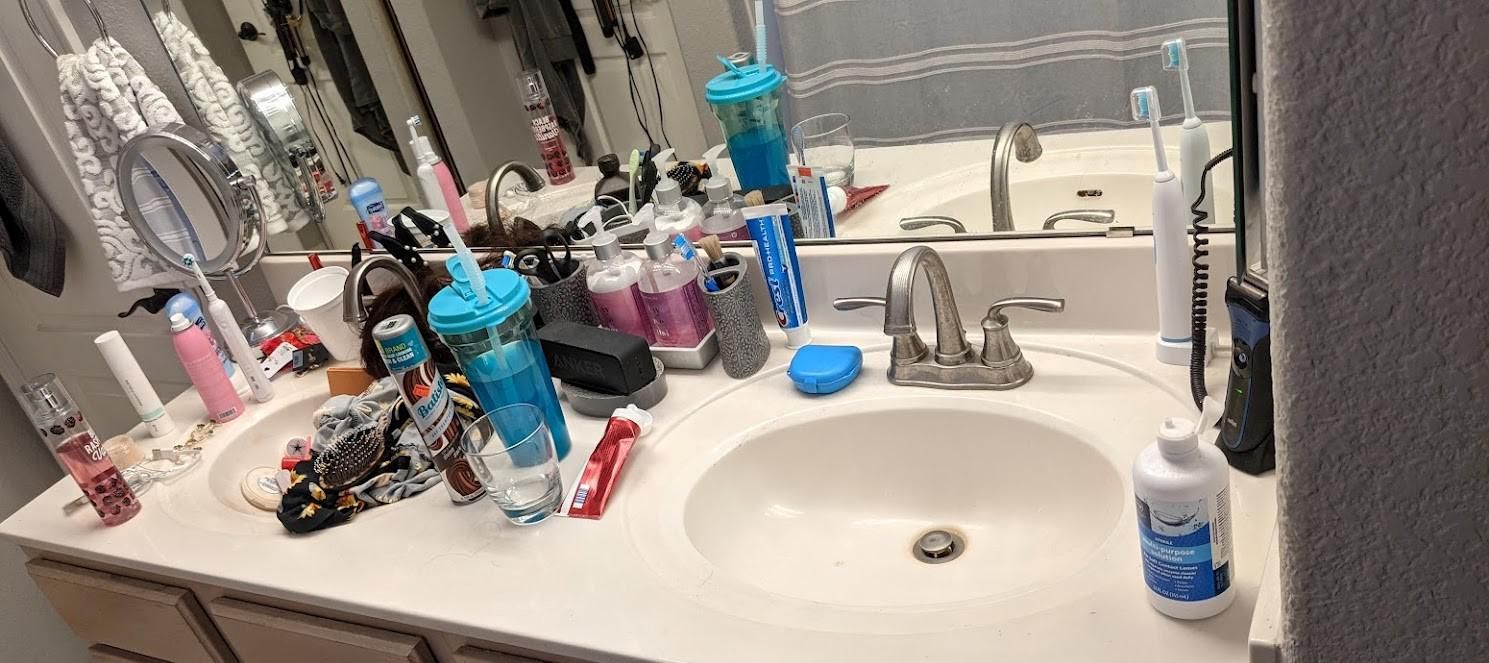 Get a double vanity they said. You can have your own side they said.
