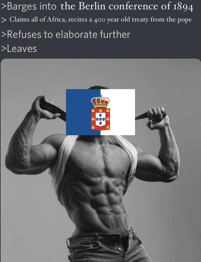 An oversimplification but Portugal did at first time try to claim all of Africa during the Berlin conference of 1894 by referencing the Treaty of Tordesillas of 1494