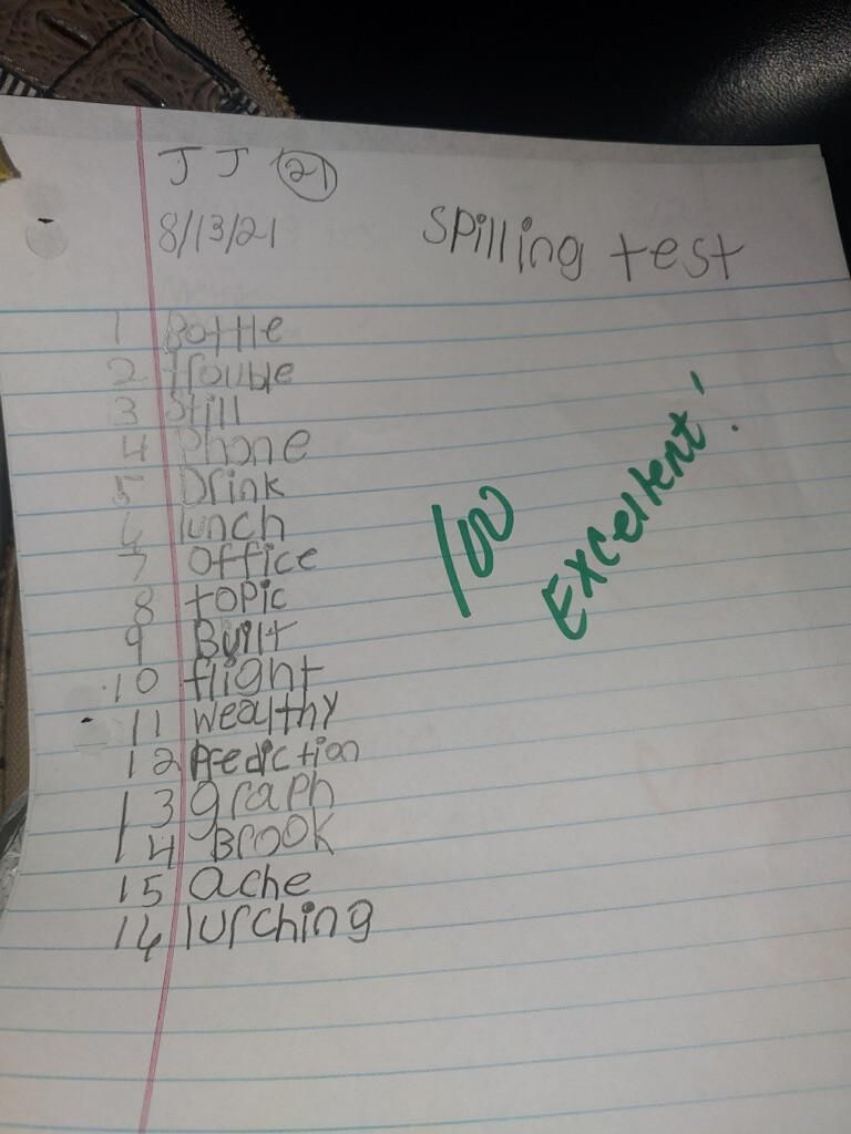 My nephew got a 100 on his spilling test.