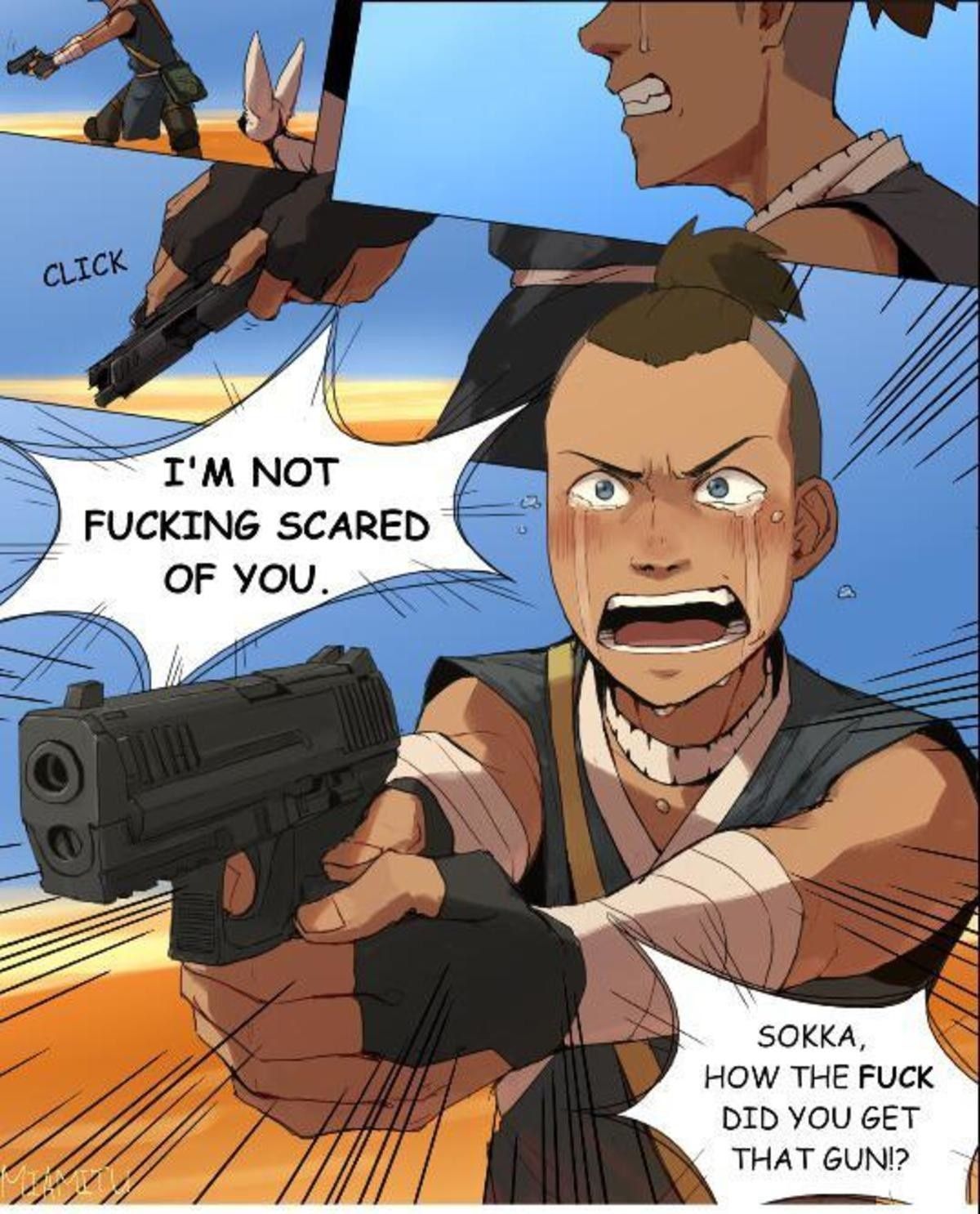 sokka with gun vs jackie chan with a ladder??