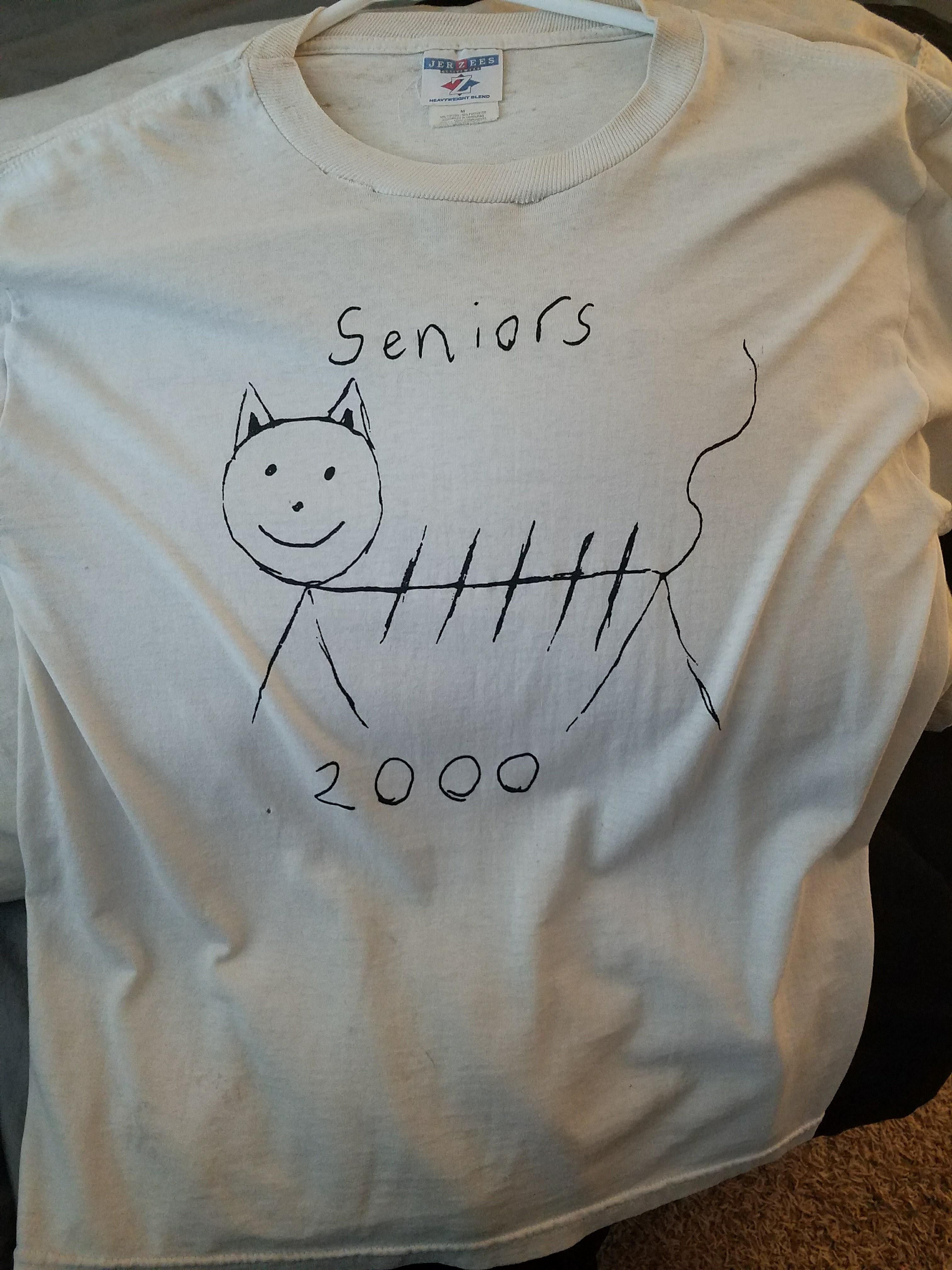 Why you never put design to a vote. I present... my high school senior t-shirt. Blue Valley High School Tigers.