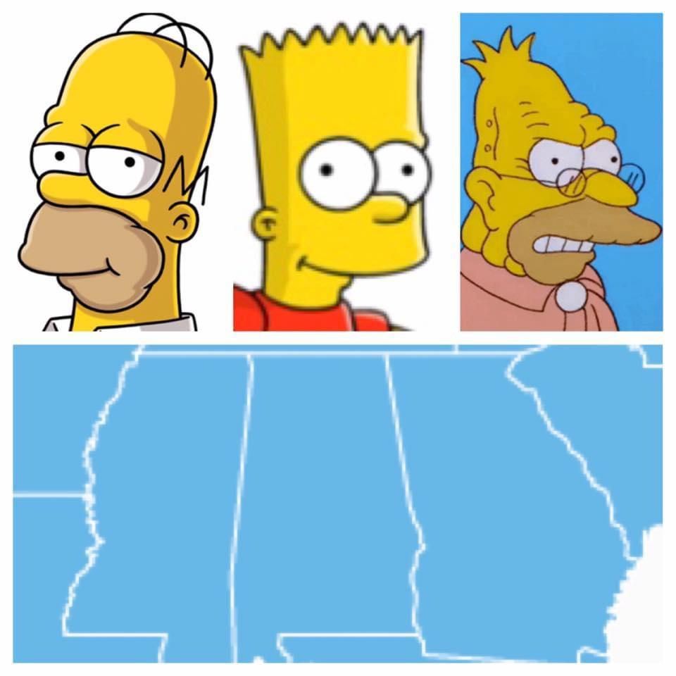 Mississippi, Alabama and Georgia look like Homer, Bart and Grandpa Simpson.