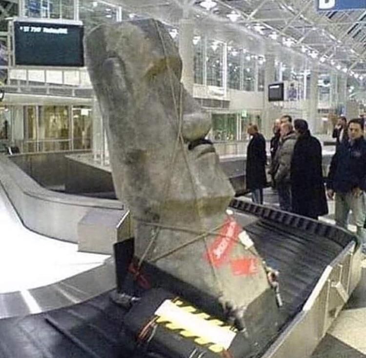 A group of English tourists return from the Easter Island