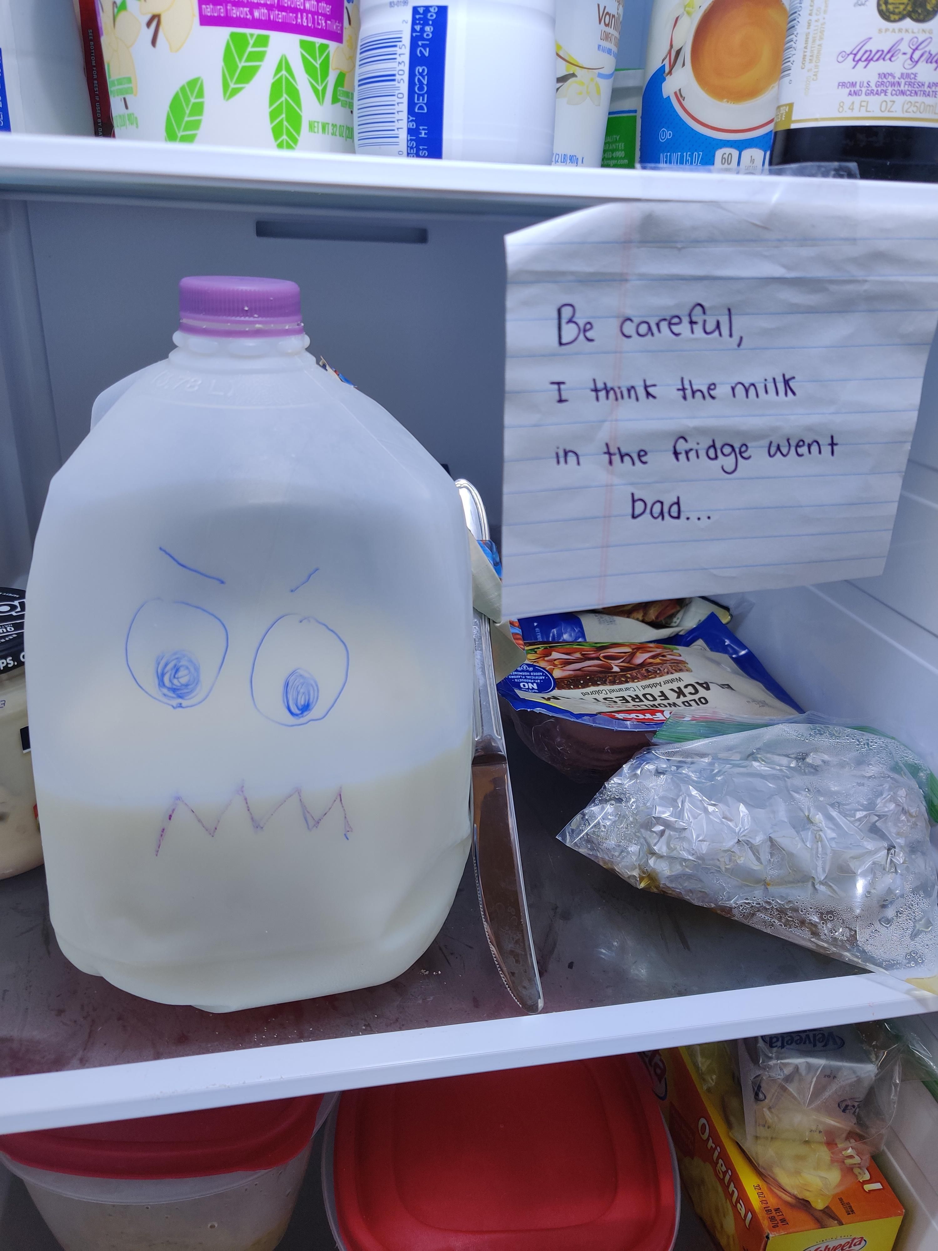 My kid left a note for me in the fridge