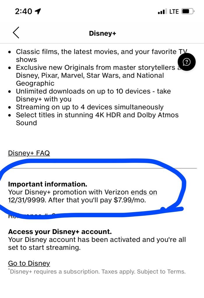 Verizon granted me Disney+ for another 320 generations, as a trial membership.