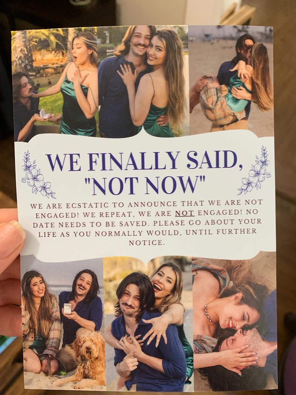 My best friend's "Not Engagment" announcements I just got in the mail.