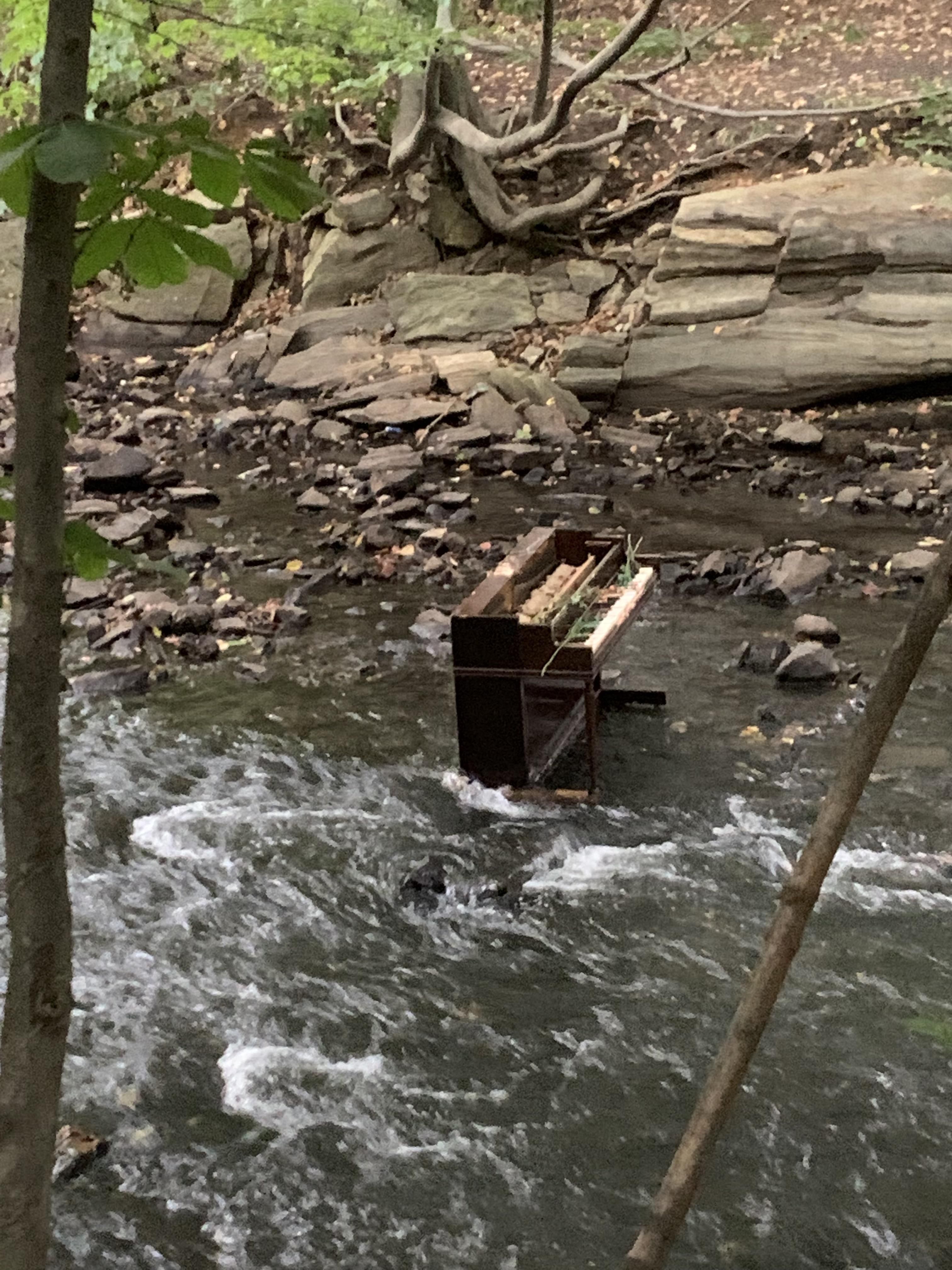 A piano I spotted in a river on my run this morning. It has not rained a lot lately, and it appeared here in the last 48 hours.