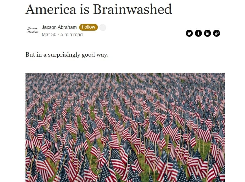 American brainwashing is good, says brainwashed American