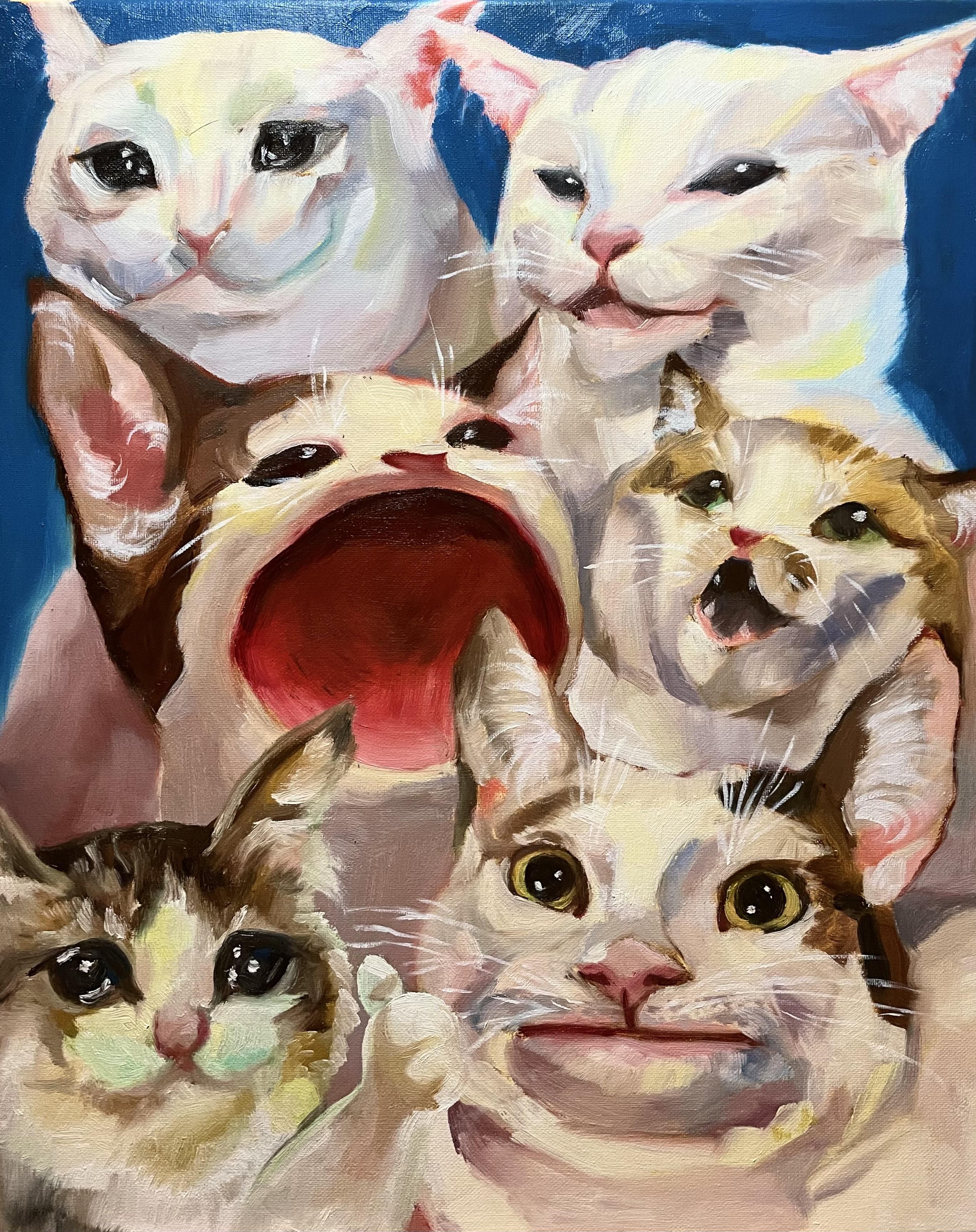“Meme Cats Canon, Gen Z”, Oil on Canvas