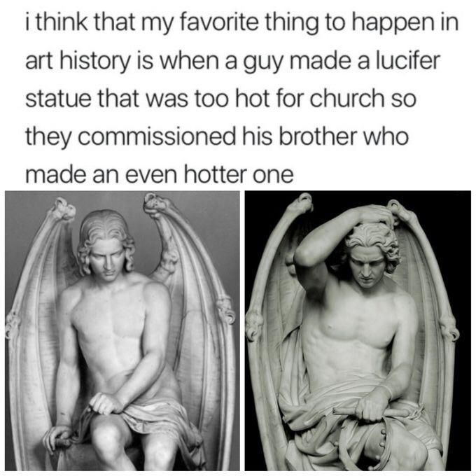 Church: Don’t think of him, Squidward, just ask his brother to carve another statue! The brother: *makes him hotter* Church: OH NO HE’S HOT