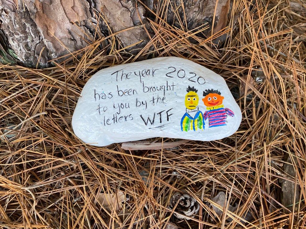 By chance found this painted rock in the woods today