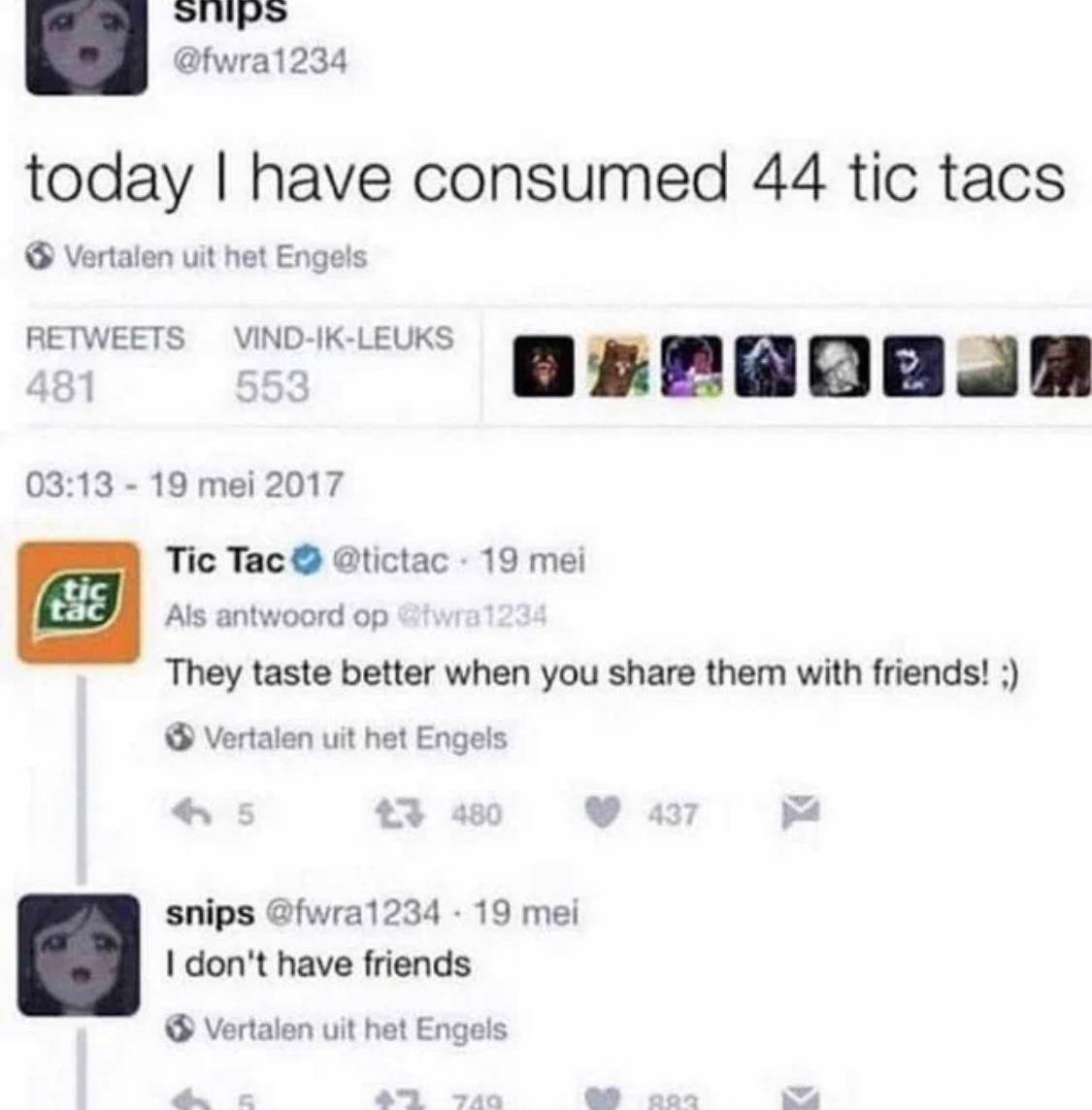 I like tic tacs, not people