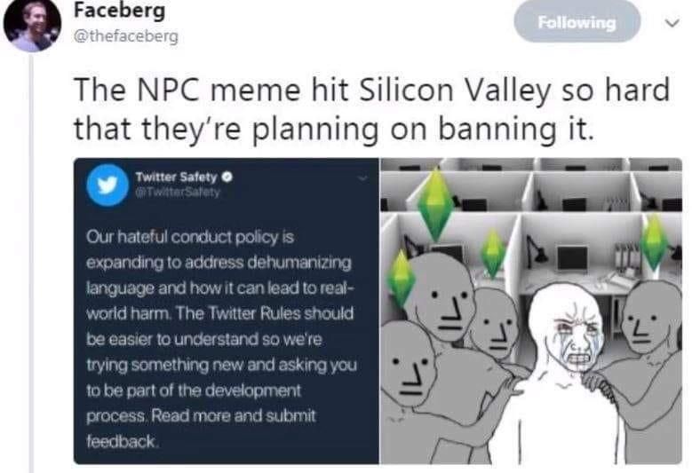 Calling someone an NPC is dehumanizing him??? Good.