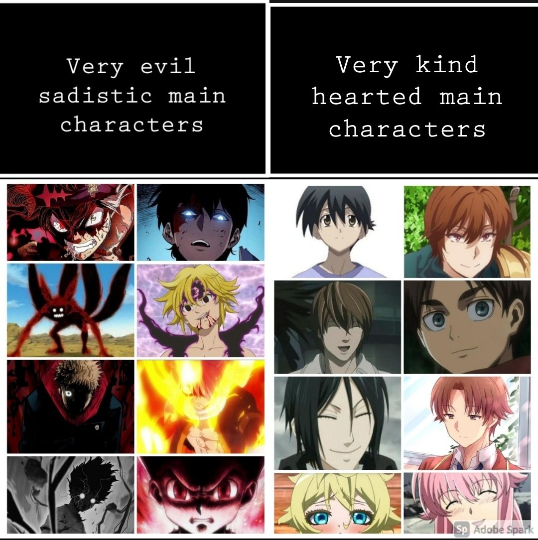 Chart for good and evil main characters