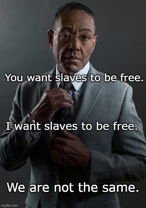 Slaves should be free! Damn those people who think slaves should be free!