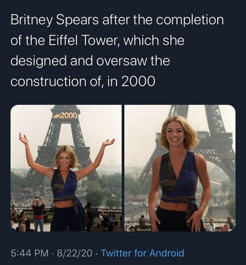 Britney at completion of Eiffel Tower