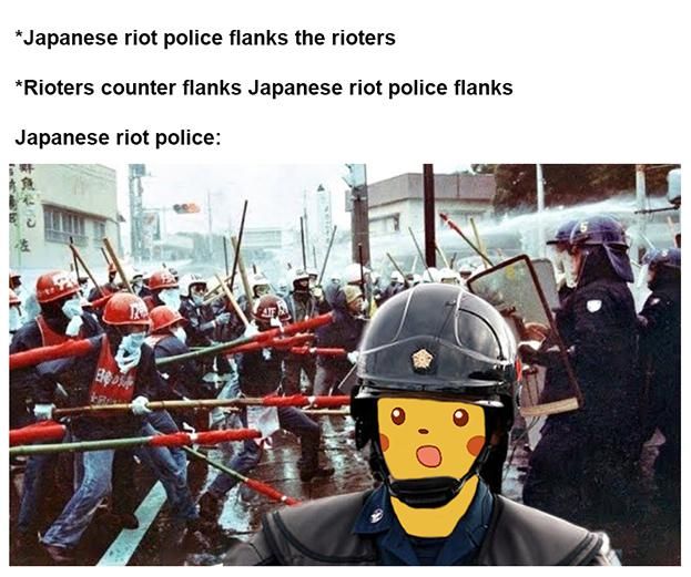 Japanese rioters pulling a reverse uno in Sanrizuka 1985
