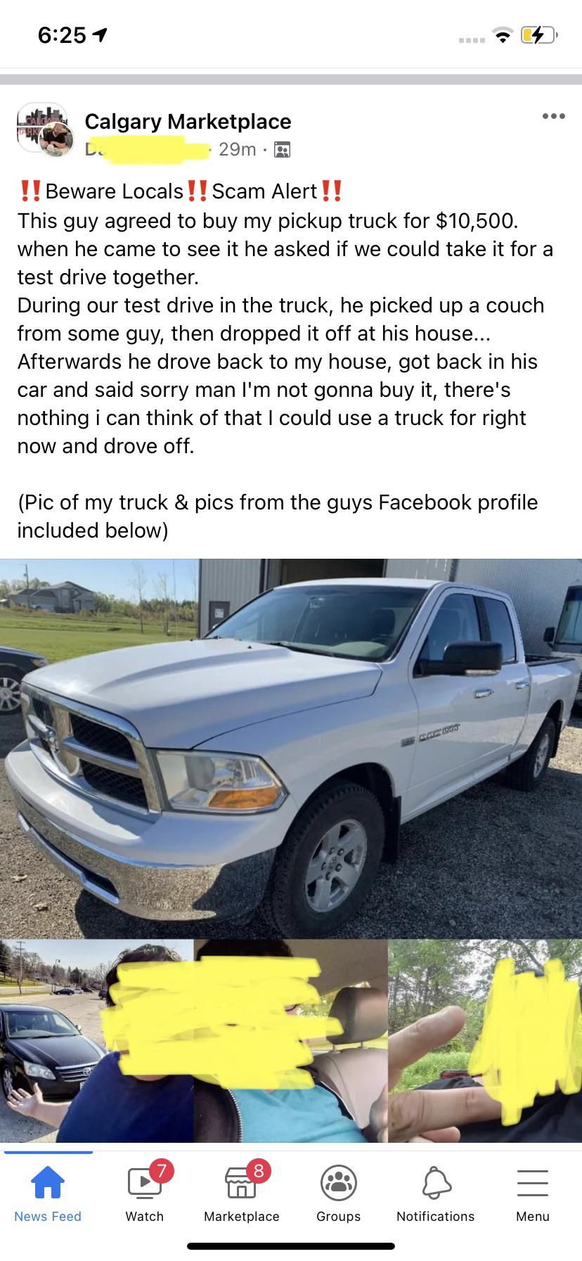 Somebody attempted to sell a truck in the city I live in.