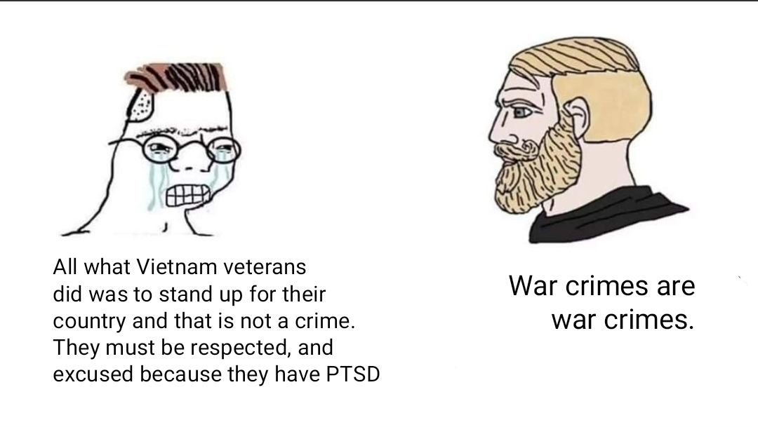 In response to a meme criticizing punishment on 'baby killers veterans'