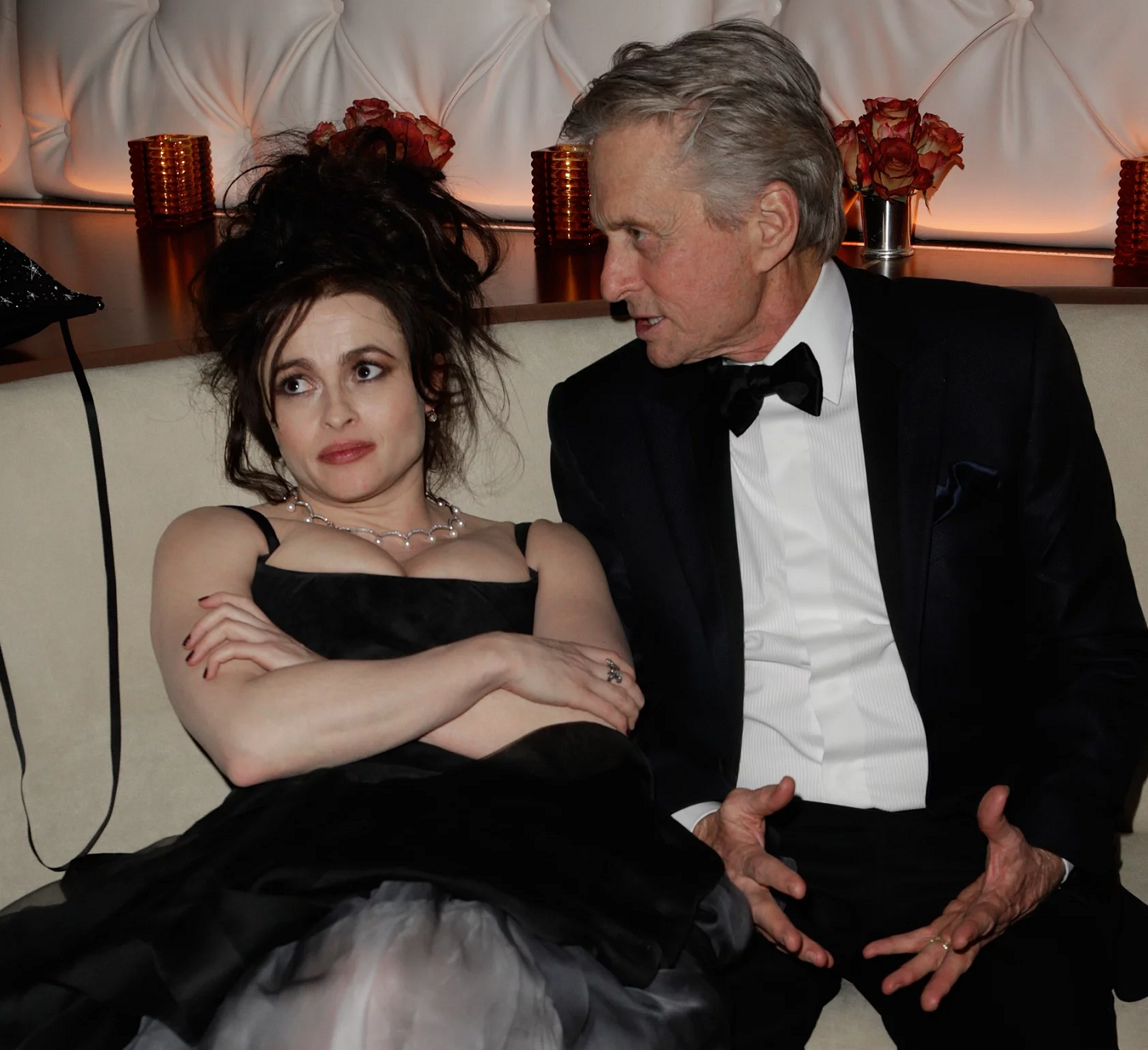 Helena Bonham Carter looks thrilled talking to Michael Douglas.