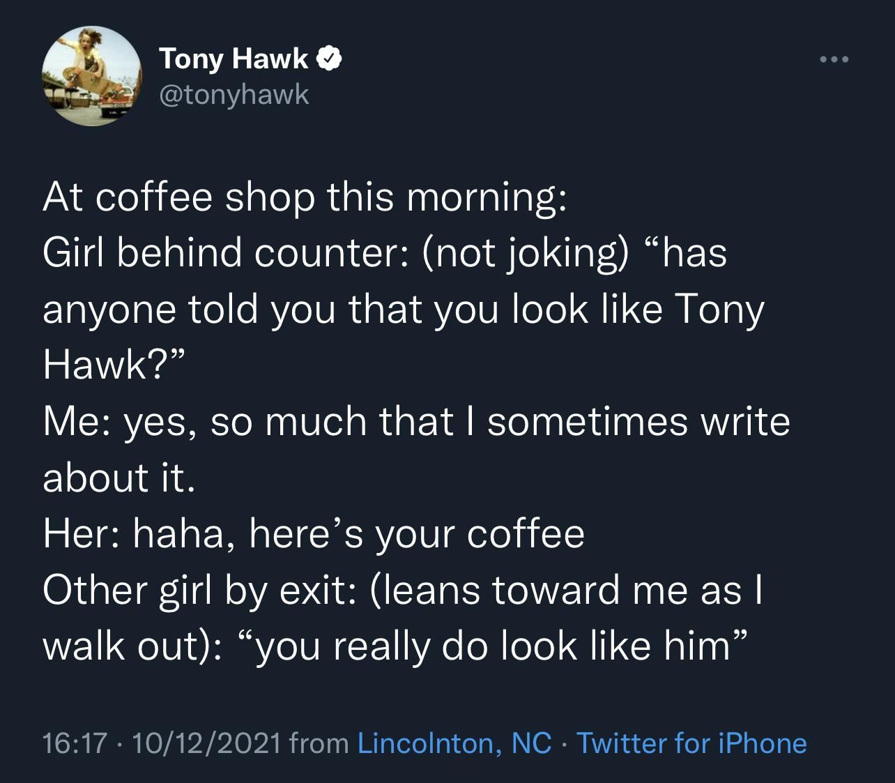 Tony Hawk gets told he looks like Tony Hawk