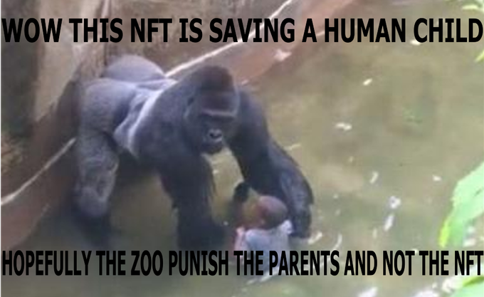 The NFT is saving the baby from the Lacostes in the river